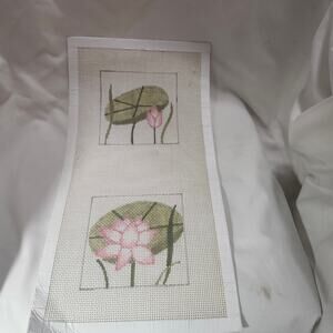2 Handpainted Needle Point Canvases Pink Lotus Designs 4 x 4 13 Count B27